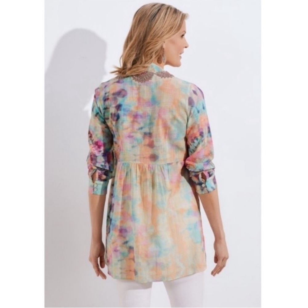 Soft Surroundings Bazille Tunic Tie Dye Watercolor Print Size Small NWT - Picture 2 of 12